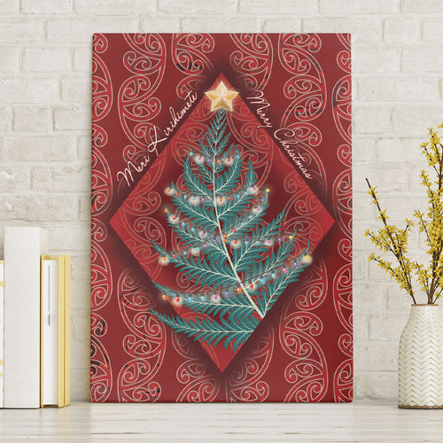 Aotearoa Maori Mangopare Meri Kirihimete Canvas Wall Art Christmas Fern