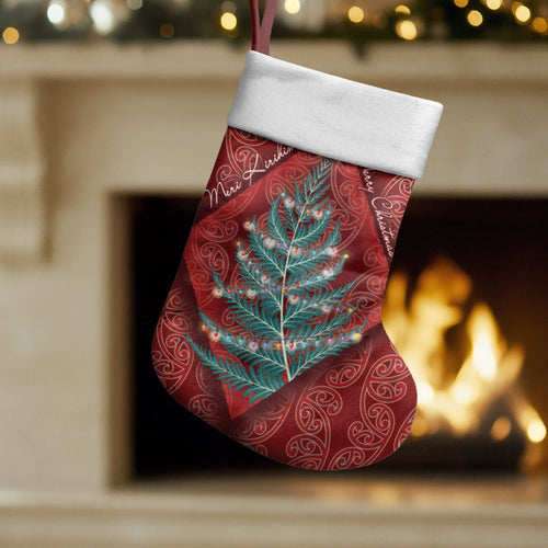 Aotearoa Maori Mangopare Meri Kirihimete Christmas Stocking Christmas Fern