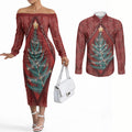 Aotearoa Maori Mangopare Meri Kirihimete Couples Matching Off The Shoulder Long Sleeve Dress and Long Sleeve Button Shirt Christmas Fern