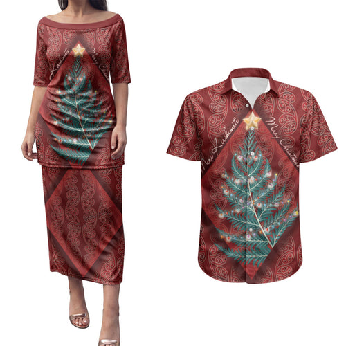 Aotearoa Maori Mangopare Meri Kirihimete Couples Matching Puletasi and Hawaiian Shirt Christmas Fern