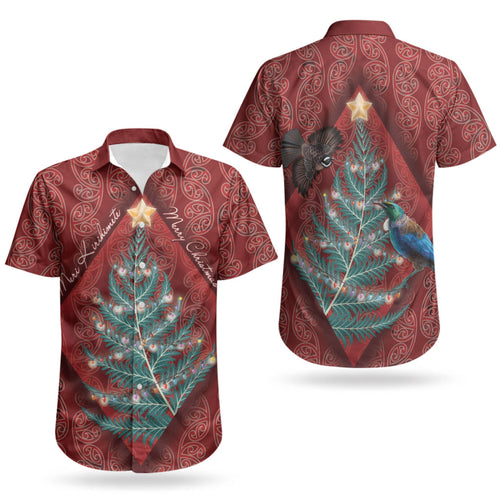 Aotearoa Maori Mangopare Meri Kirihimete Couples Matching Puletasi and Hawaiian Shirt Christmas Fern