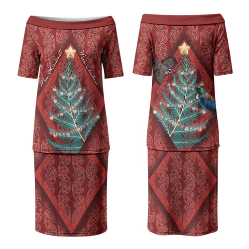 Aotearoa Maori Mangopare Meri Kirihimete Couples Matching Puletasi and Hawaiian Shirt Christmas Fern
