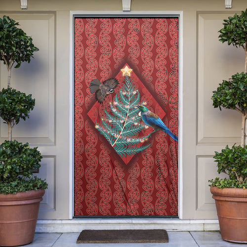 Aotearoa Maori Mangopare Meri Kirihimete Door Cover Christmas Fern