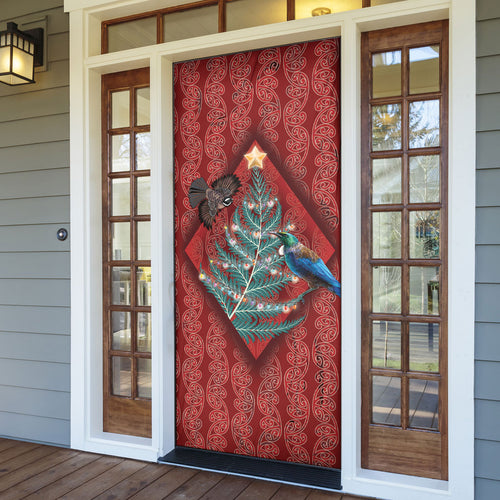 Aotearoa Maori Mangopare Meri Kirihimete Door Cover Christmas Fern