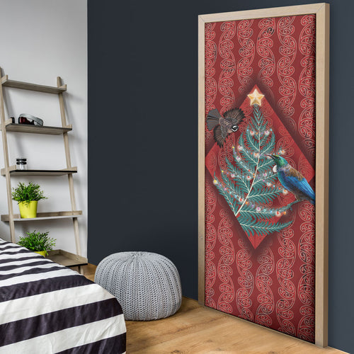 Aotearoa Maori Mangopare Meri Kirihimete Door Cover Christmas Fern
