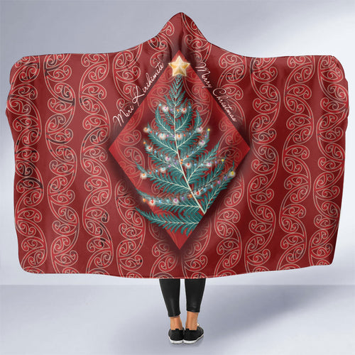 Aotearoa Maori Mangopare Meri Kirihimete Hooded Blanket Christmas Fern