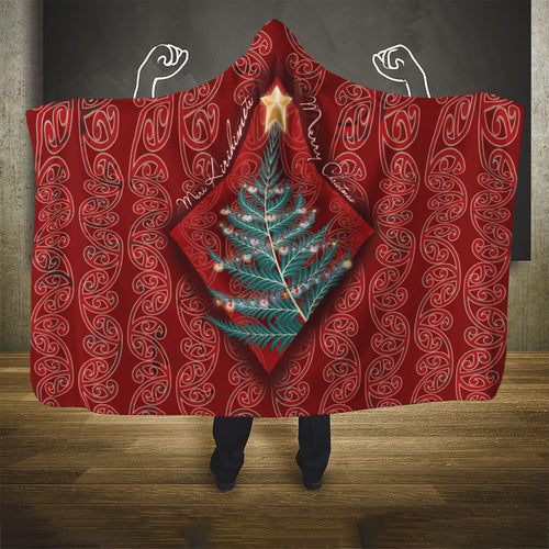 Aotearoa Maori Mangopare Meri Kirihimete Hooded Blanket Christmas Fern