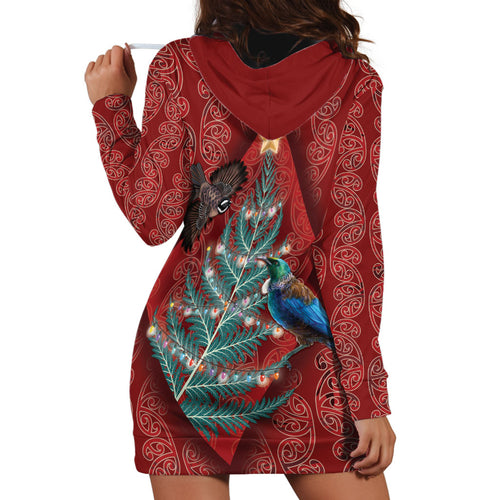 Aotearoa Maori Mangopare Meri Kirihimete Hoodie Dress Christmas Fern