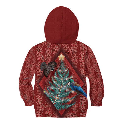 Aotearoa Maori Mangopare Meri Kirihimete Kid Hoodie Christmas Fern