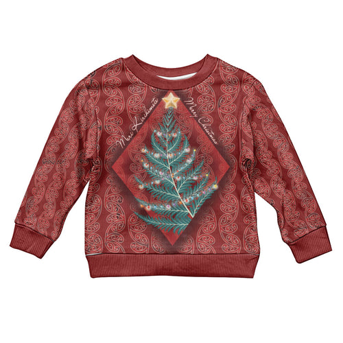 Aotearoa Maori Mangopare Meri Kirihimete Kid Ugly Christmas Sweater Christmas Fern