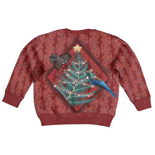 Aotearoa Maori Mangopare Meri Kirihimete Kid Ugly Christmas Sweater Christmas Fern