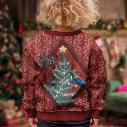 Aotearoa Maori Mangopare Meri Kirihimete Kid Ugly Christmas Sweater Christmas Fern