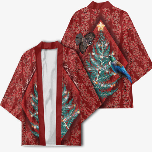 Aotearoa Maori Mangopare Meri Kirihimete Kimono Christmas Fern