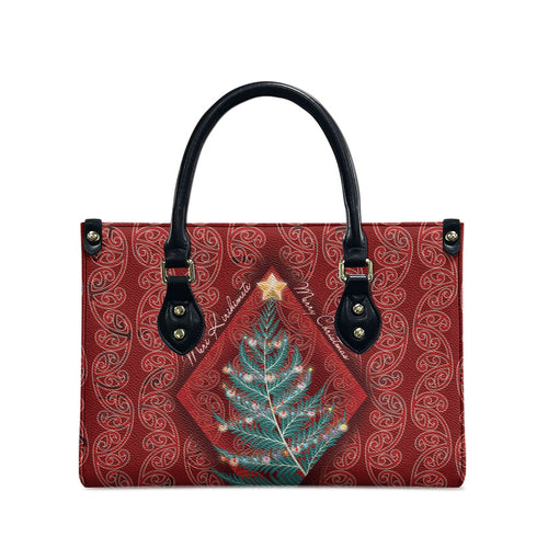 Aotearoa Maori Mangopare Meri Kirihimete Leather Bag Christmas Fern