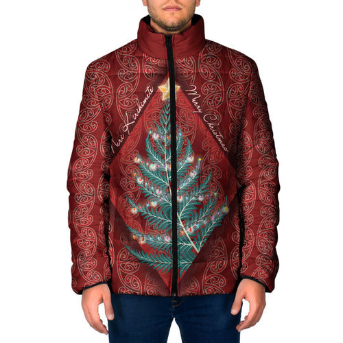 Aotearoa Maori Mangopare Meri Kirihimete Padded Jacket Christmas Fern