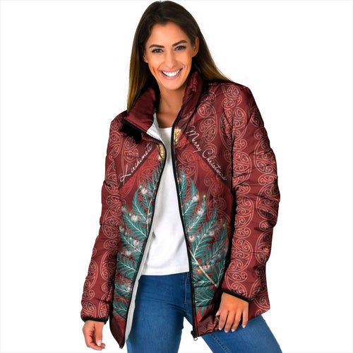 Aotearoa Maori Mangopare Meri Kirihimete Padded Jacket Christmas Fern