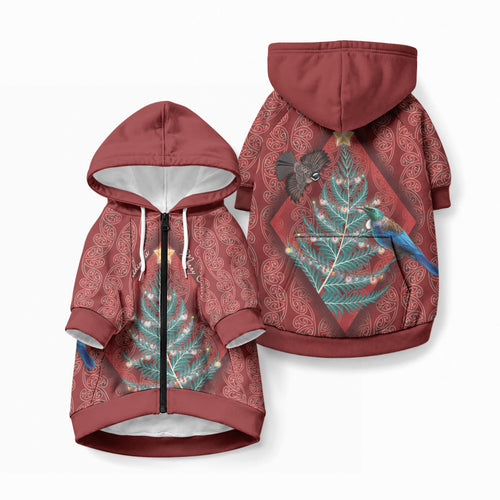 Aotearoa Maori Mangopare Meri Kirihimete Pet Hoodie Christmas Fern