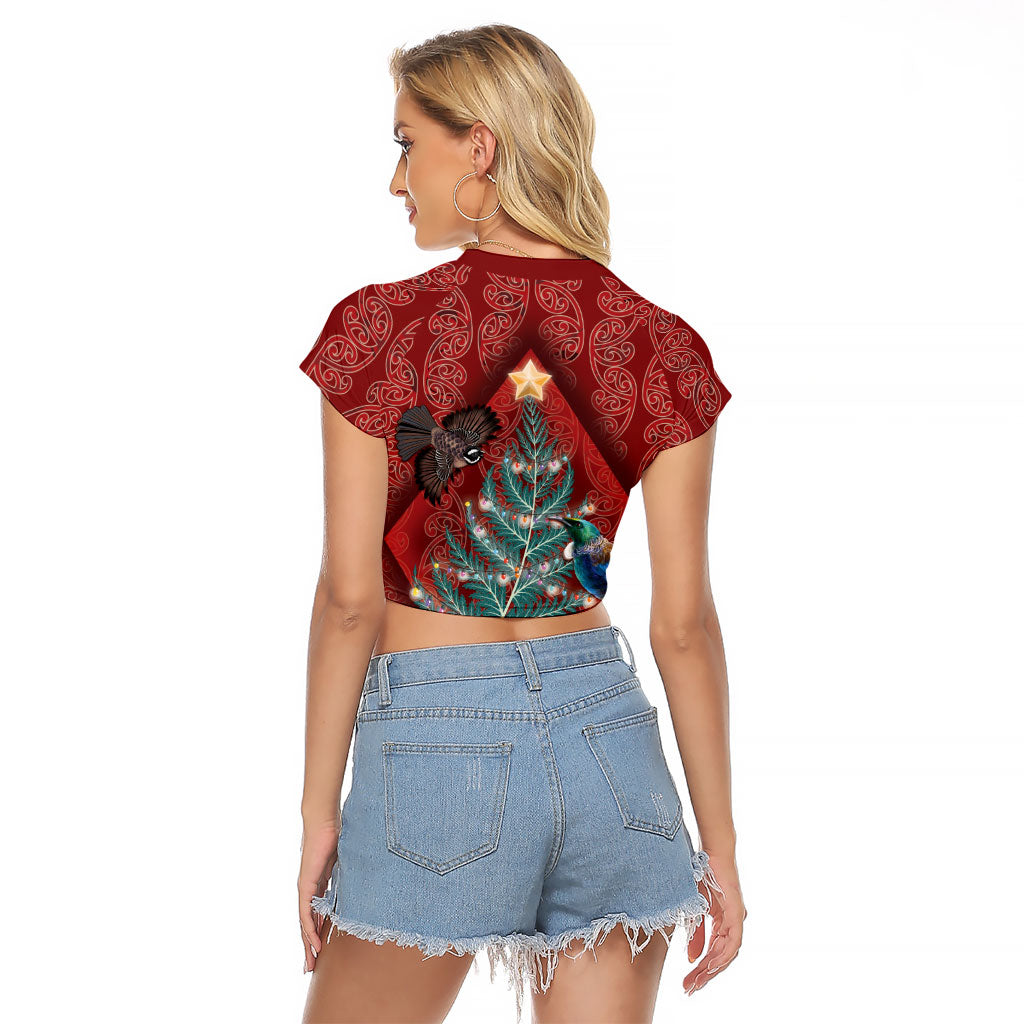 Aotearoa Maori Mangopare Meri Kirihimete Raglan Cropped T Shirt Christmas Fern