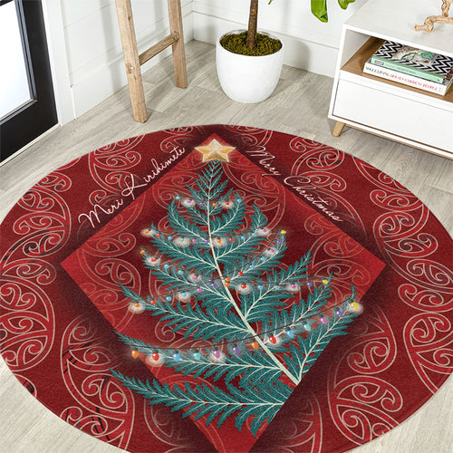 Aotearoa Maori Mangopare Meri Kirihimete Round Carpet Christmas Fern