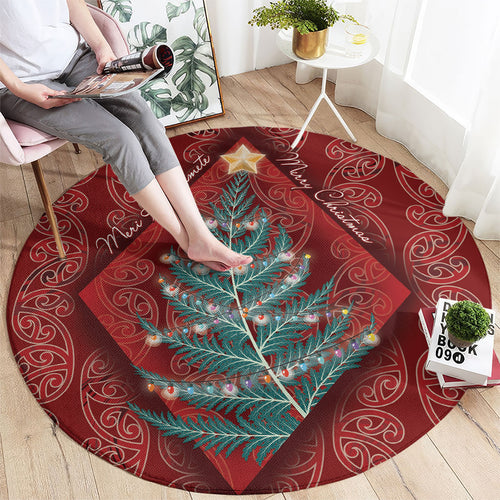 Aotearoa Maori Mangopare Meri Kirihimete Round Carpet Christmas Fern