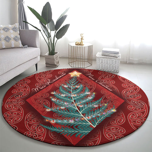 Aotearoa Maori Mangopare Meri Kirihimete Round Carpet Christmas Fern