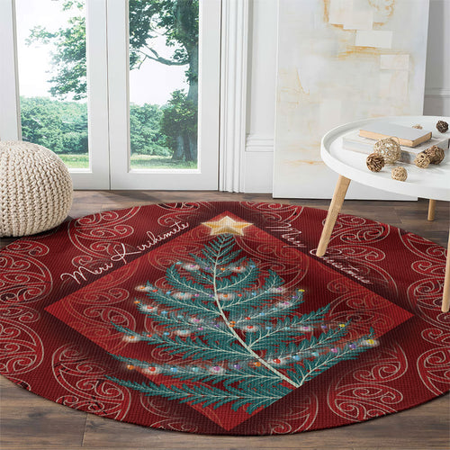 Aotearoa Maori Mangopare Meri Kirihimete Round Carpet Christmas Fern