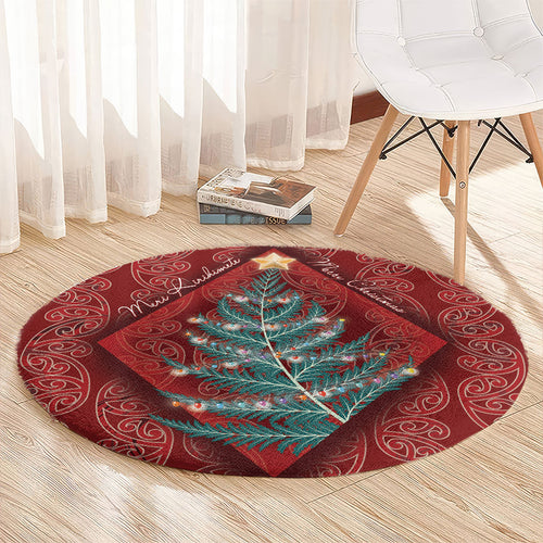 Aotearoa Maori Mangopare Meri Kirihimete Round Carpet Christmas Fern