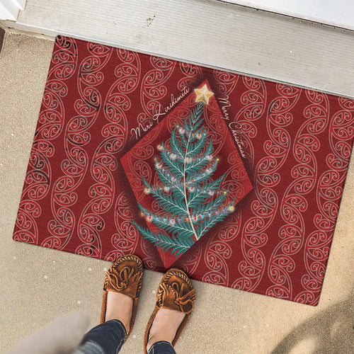 Aotearoa Maori Mangopare Meri Kirihimete Rubber Doormat Christmas Fern