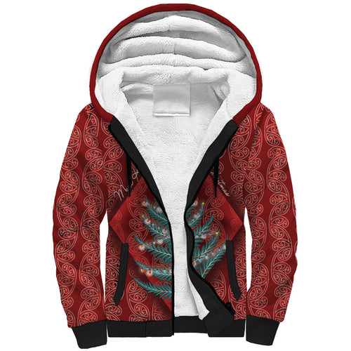 Aotearoa Maori Mangopare Meri Kirihimete Sherpa Hoodie Christmas Fern