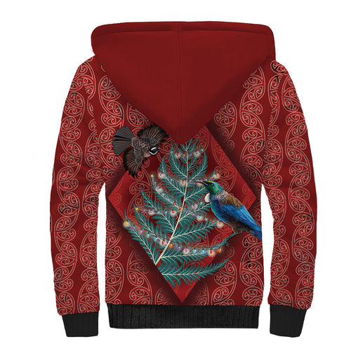 Aotearoa Maori Mangopare Meri Kirihimete Sherpa Hoodie Christmas Fern