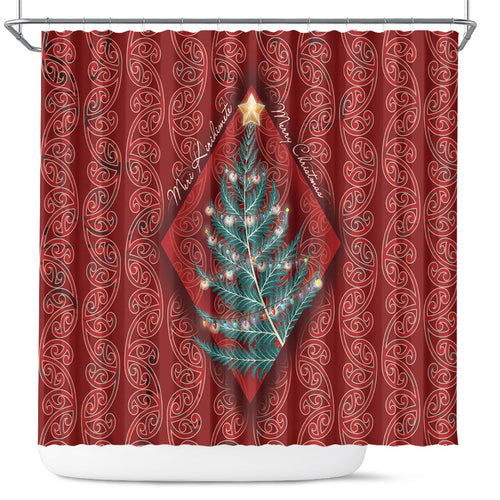 Aotearoa Maori Mangopare Meri Kirihimete Shower Curtain Christmas Fern