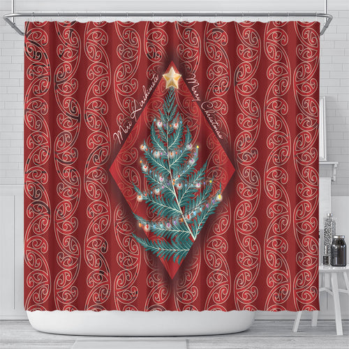 Aotearoa Maori Mangopare Meri Kirihimete Shower Curtain Christmas Fern