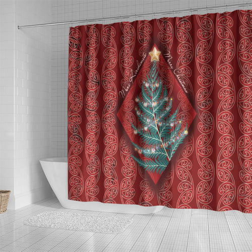 Aotearoa Maori Mangopare Meri Kirihimete Shower Curtain Christmas Fern