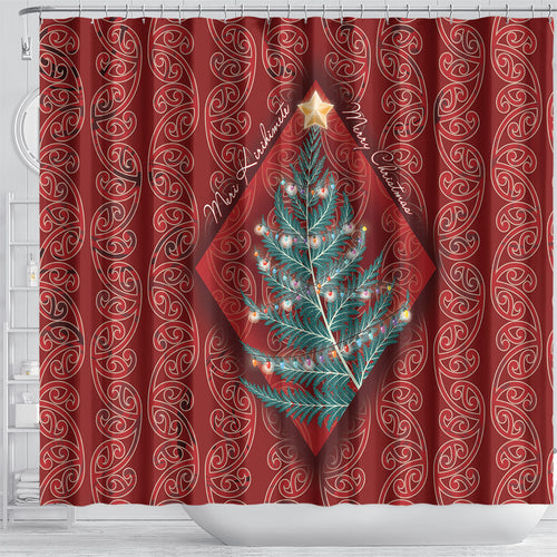 Aotearoa Maori Mangopare Meri Kirihimete Shower Curtain Christmas Fern
