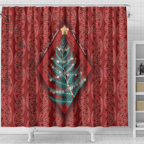 Aotearoa Maori Mangopare Meri Kirihimete Shower Curtain Christmas Fern