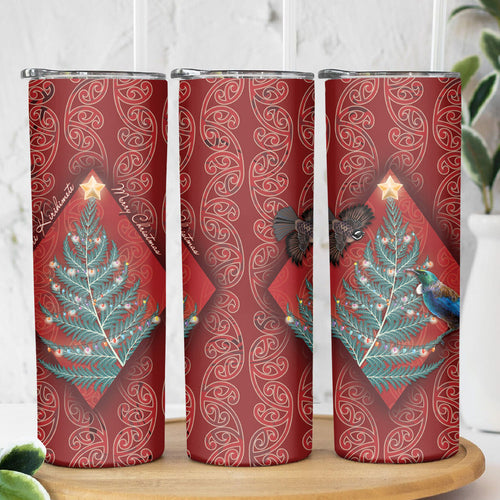Aotearoa Maori Mangopare Meri Kirihimete Skinny Tumbler Christmas Fern