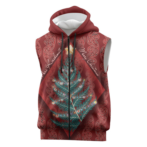 Aotearoa Maori Mangopare Meri Kirihimete Sleeveless Zip Hoodie Christmas Fern