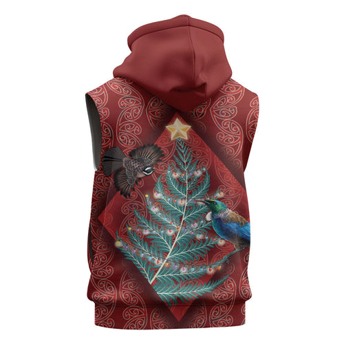Aotearoa Maori Mangopare Meri Kirihimete Sleeveless Zip Hoodie Christmas Fern