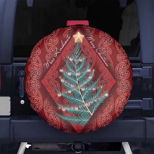 Aotearoa Maori Mangopare Meri Kirihimete Spare Tire Cover Christmas Fern