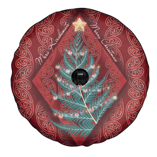 Aotearoa Maori Mangopare Meri Kirihimete Spare Tire Cover Christmas Fern