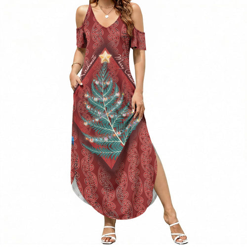 Aotearoa Maori Mangopare Meri Kirihimete Summer Maxi Dress Christmas Fern