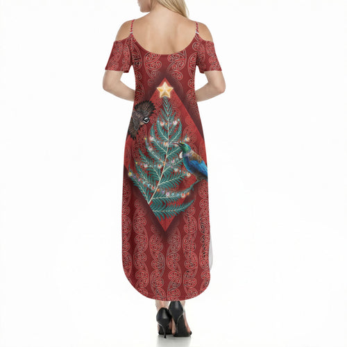 Aotearoa Maori Mangopare Meri Kirihimete Summer Maxi Dress Christmas Fern