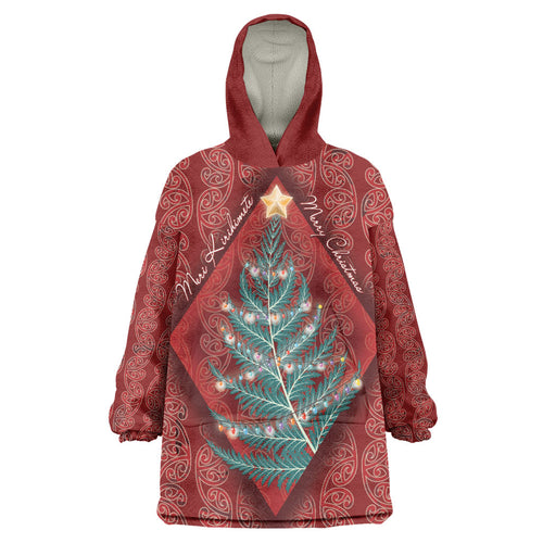Aotearoa Maori Mangopare Meri Kirihimete Wearable Blanket Hoodie Christmas Fern