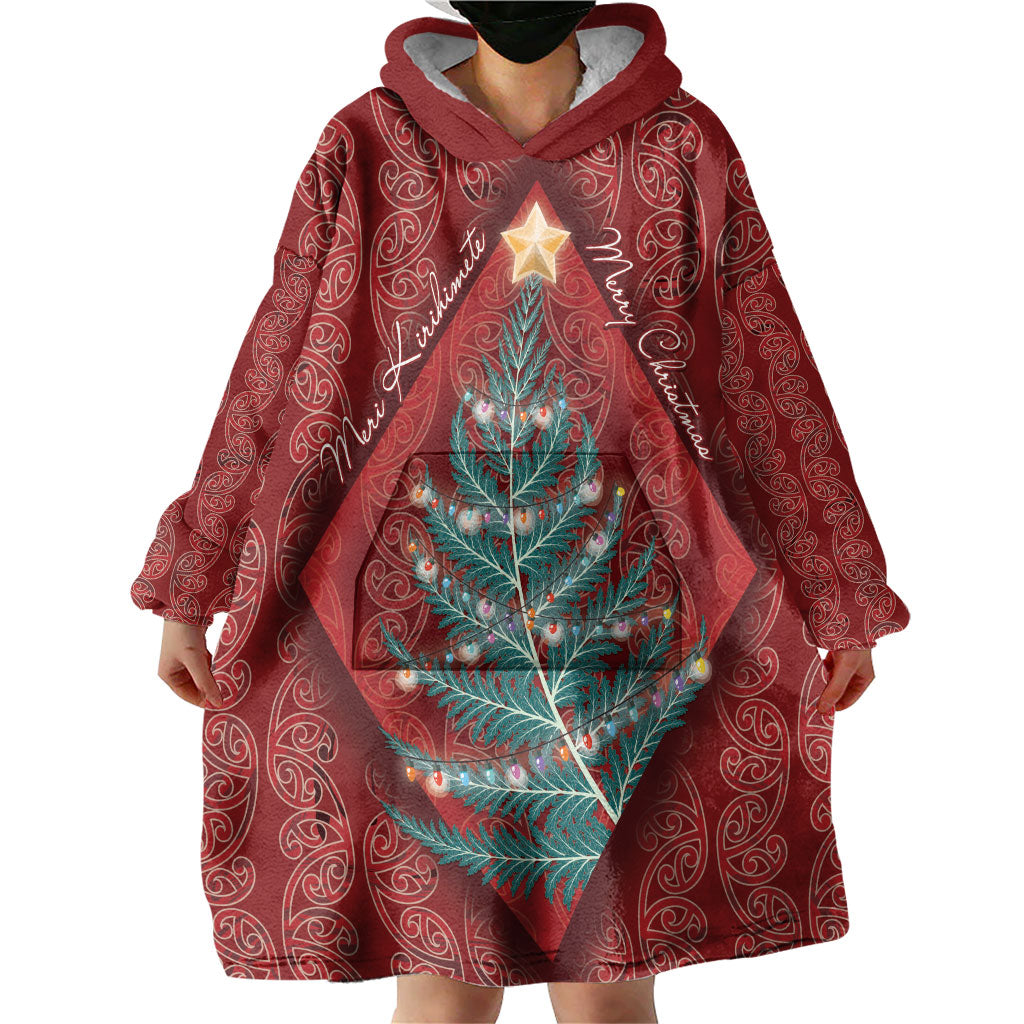 Aotearoa Maori Mangopare Meri Kirihimete Wearable Blanket Hoodie Christmas Fern