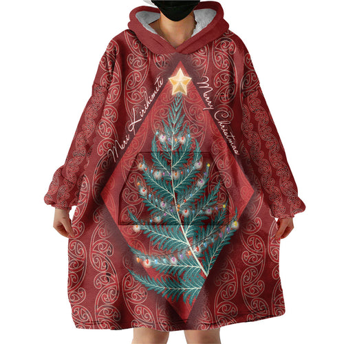 Aotearoa Maori Mangopare Meri Kirihimete Wearable Blanket Hoodie Christmas Fern