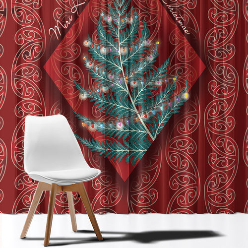 Aotearoa Maori Mangopare Meri Kirihimete Window Curtain Christmas Fern