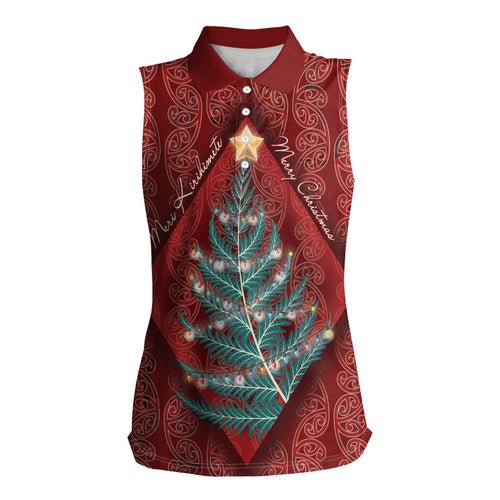 Aotearoa Maori Mangopare Meri Kirihimete Women Sleeveless Polo Shirt Christmas Fern