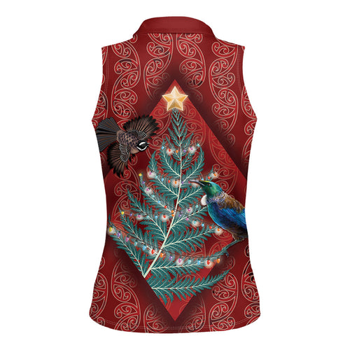 Aotearoa Maori Mangopare Meri Kirihimete Women Sleeveless Polo Shirt Christmas Fern