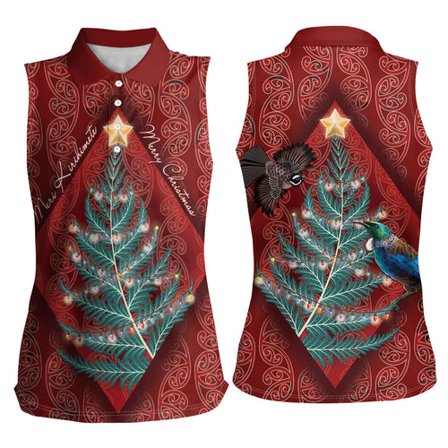 Aotearoa Maori Mangopare Meri Kirihimete Women Sleeveless Polo Shirt Christmas Fern