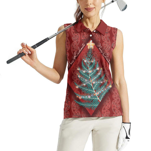 Aotearoa Maori Mangopare Meri Kirihimete Women Sleeveless Polo Shirt Christmas Fern